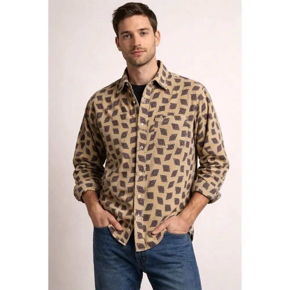 intage Cambridge Classics Corduroy Shirt M Tan Geometric 90s